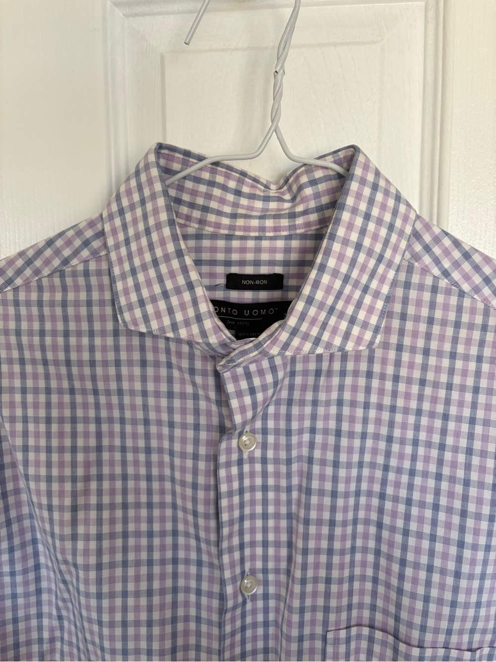Pronto Uomo Lavender and White Check Dress Shirt, 16 36/37, slim fit